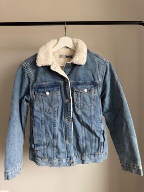 Topshop MOTO Cream Sherpa-Lined Jacket